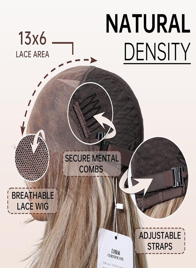Allbell 13x6 HD Lace Wigs Honey Blonde Synthetic Lace Front Wig Preplucked Hairline with Baby Hair 28inch Long Body Wave Lace Wigs for Women(Brown with Blonde Highlights) - Image 5